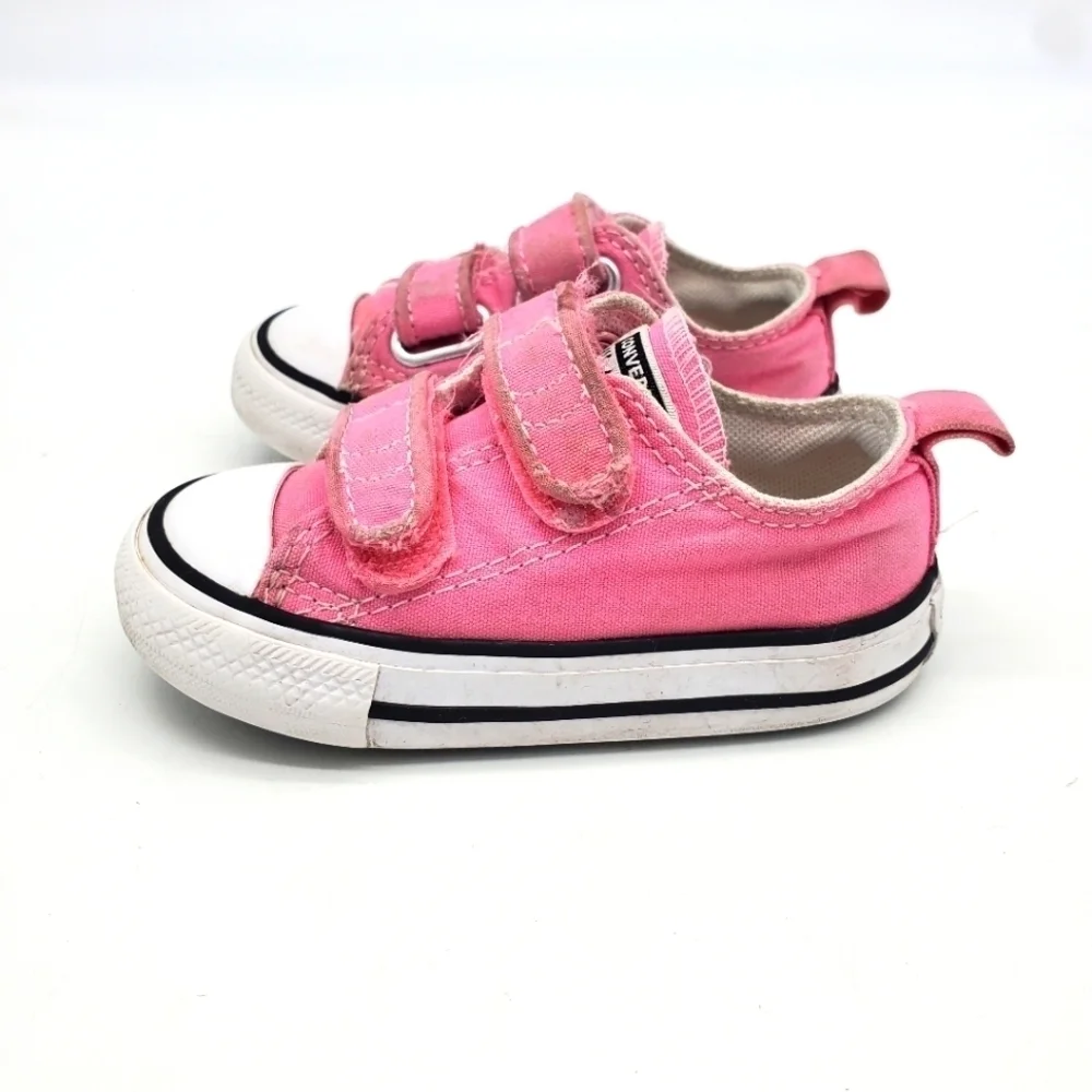 CONVERSE SHOES LITTLE KIDS 5C CHUCK TAYLOR ALL STAR HOOK AND LOOP OX PINK